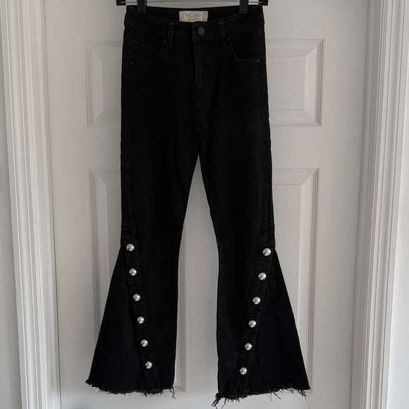 RACHEL ROY Crop Flare Silver Studded Black Denim Pants 25 - Picture 5 of 9